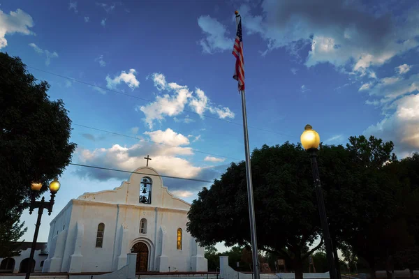 Americká Vlajka Vlaje Jeden Vening San Elizario Mission San Elizario — Stock fotografie