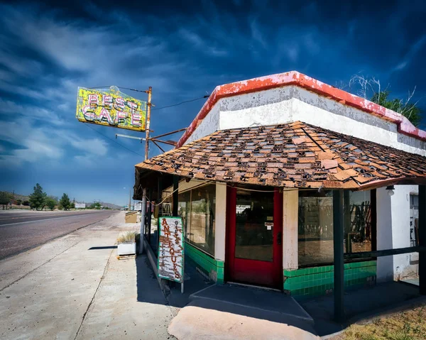 Next Asphalt Former Coffee Shop Antique Store Roadside Sierra Blanca — Stock Photo, Image
