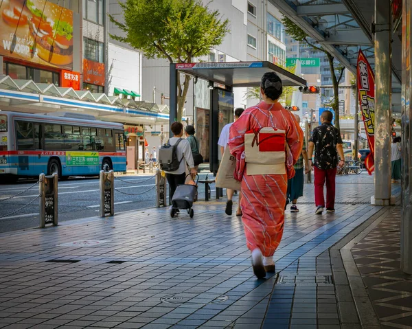 Geleneksel Kimonolu Bir Kadın Bir Yaz Günü Japonya Nın Yokosuka — Stok fotoğraf