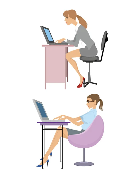 Girls with laptops — Stock Vector