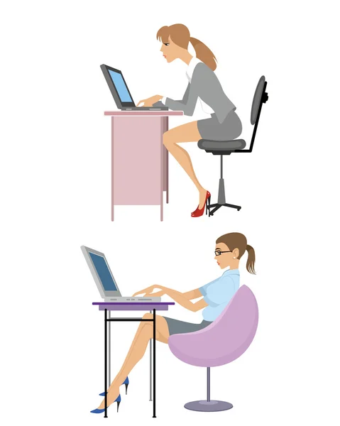 Meninas com laptops —  Vetores de Stock