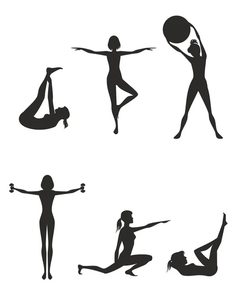 Fitness ragazze silhouette — Vettoriale Stock