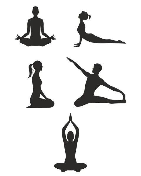 Siluetas de yoga negro — Vector de stock