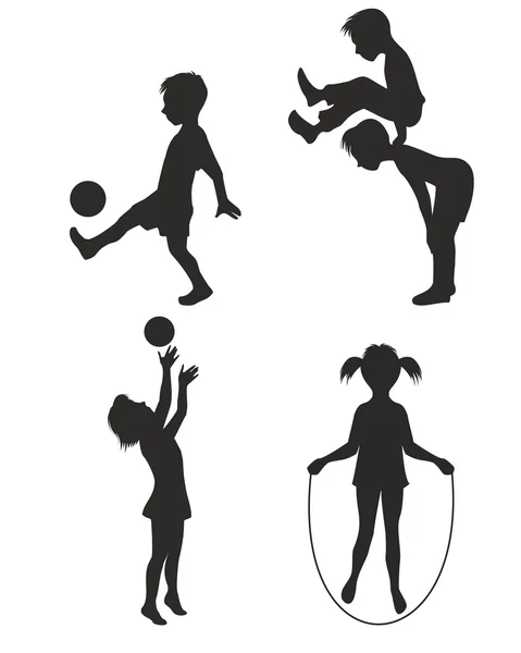 Giocare bambini silhouette — Vettoriale Stock