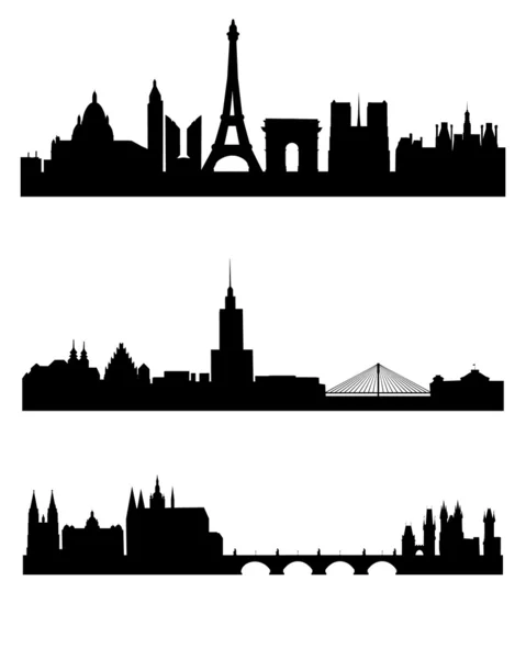 Drie hoofdsteden silhouetten — Stockvector