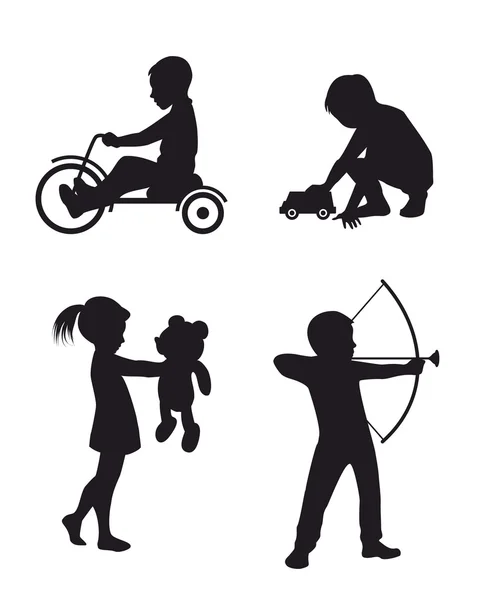 Jugar siluetas de niños — Archivo Imágenes Vectoriales