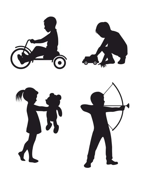 Spelende kinderen silhouetten — Stockvector