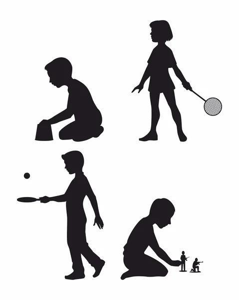 Quattro bambini set silhouette — Vettoriale Stock