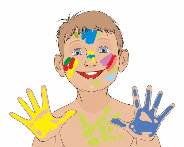 Boy soiled in a paint — Stock Vector