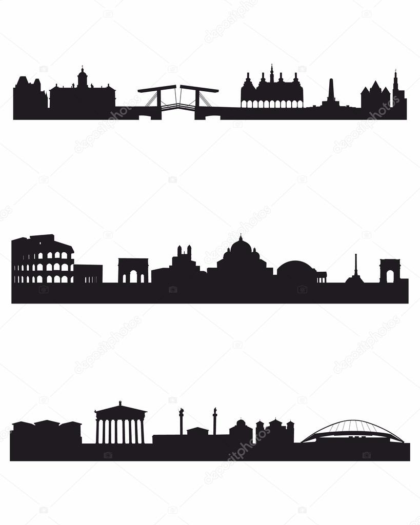 Three capitals silhouettes