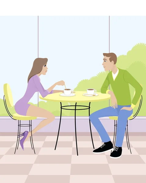 Couple assis dans un café — Image vectorielle