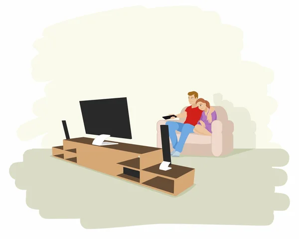 Couple watching tv — Stock Vector