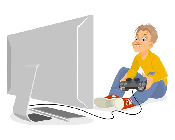 Niño jugando pc — Vector de stock