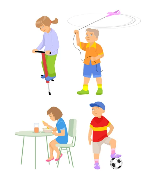 Cuatro niños jugando — Vector de stock