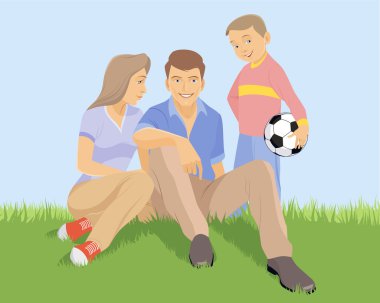 çimenlerin üzerinde genç aile
