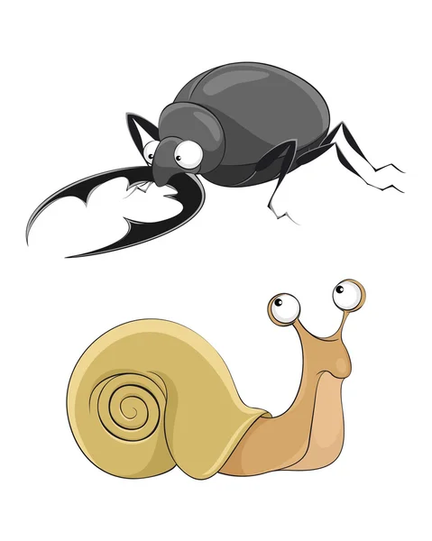 Snail and stag-beetle — Stock Vector