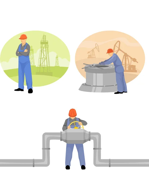 Antecedentes Oilman em infraestrutura —  Vetores de Stock