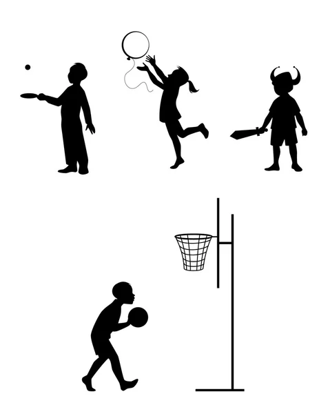 Silhouette di bambini che giocano insieme — Vettoriale Stock