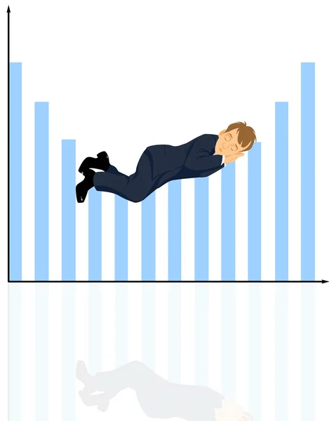 Homme d'affaires endormi sur graphique — Image vectorielle