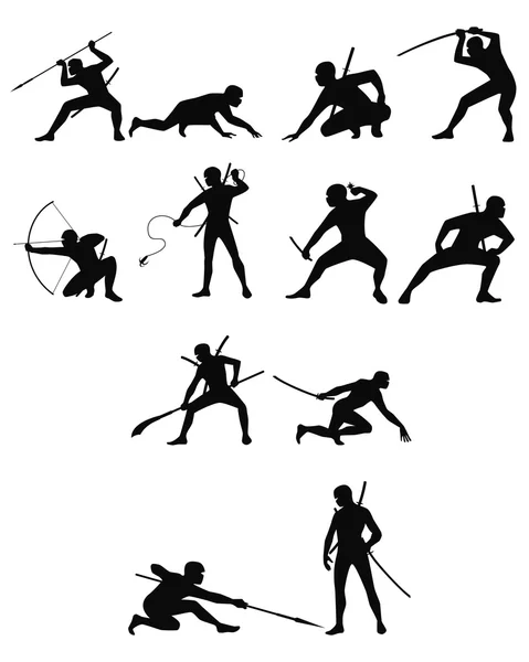 Set sagome ninja — Vettoriale Stock
