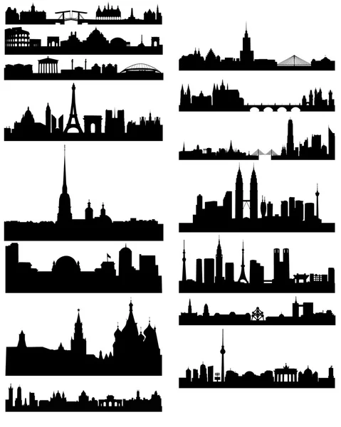 Silhouette noire de villes célèbres — Image vectorielle