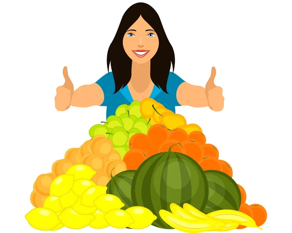 Ragazza sana con frutta piramide — Vettoriale Stock
