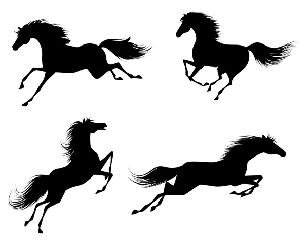 Quatro silhuetas de cavalos —  Vetores de Stock