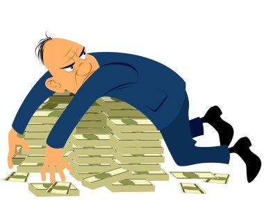 Greedy businessman with a bunch of money clipart
