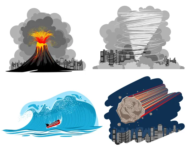 Cuatro desastres naturales — Vector de stock