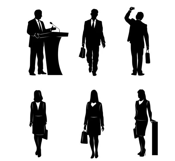 Six business people silhouettes — Stock Vector