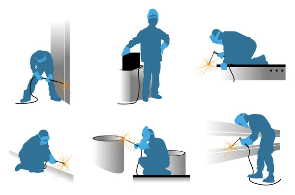 Conjunto de siluetas soldadoras — Archivo Imágenes Vectoriales
