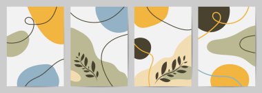 Soyut duvar sanatı vektörü. Moda seti, Modern Poster Sanat. Duvar çerçeveli baskılar, tuval posteri, kartpostal veya broşür olarak sanat eserleri için tasarım. Vektör illüstrasyonu.