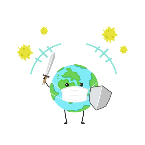 Návrh Charakteru Země Planetární Vektor Symbol Ochranná Maska — Stockový vektor