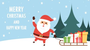 Mutlu Noeller ve yeni yıl tebrik posteri. Tatil çizgi film karakteri.