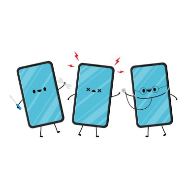 Akıllı telefon karakteri tasarımı. Akıllı telefon vektörü. Beyaz arkaplanda akıllı telefon.