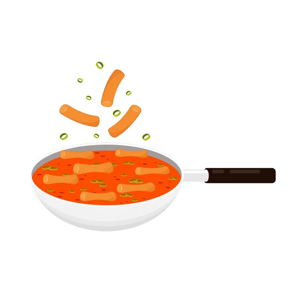 Vector Fideos Tteokbokki Tteokbokki Comida Coreana Vector Tazón Coreano Cuenco — Vector de stock