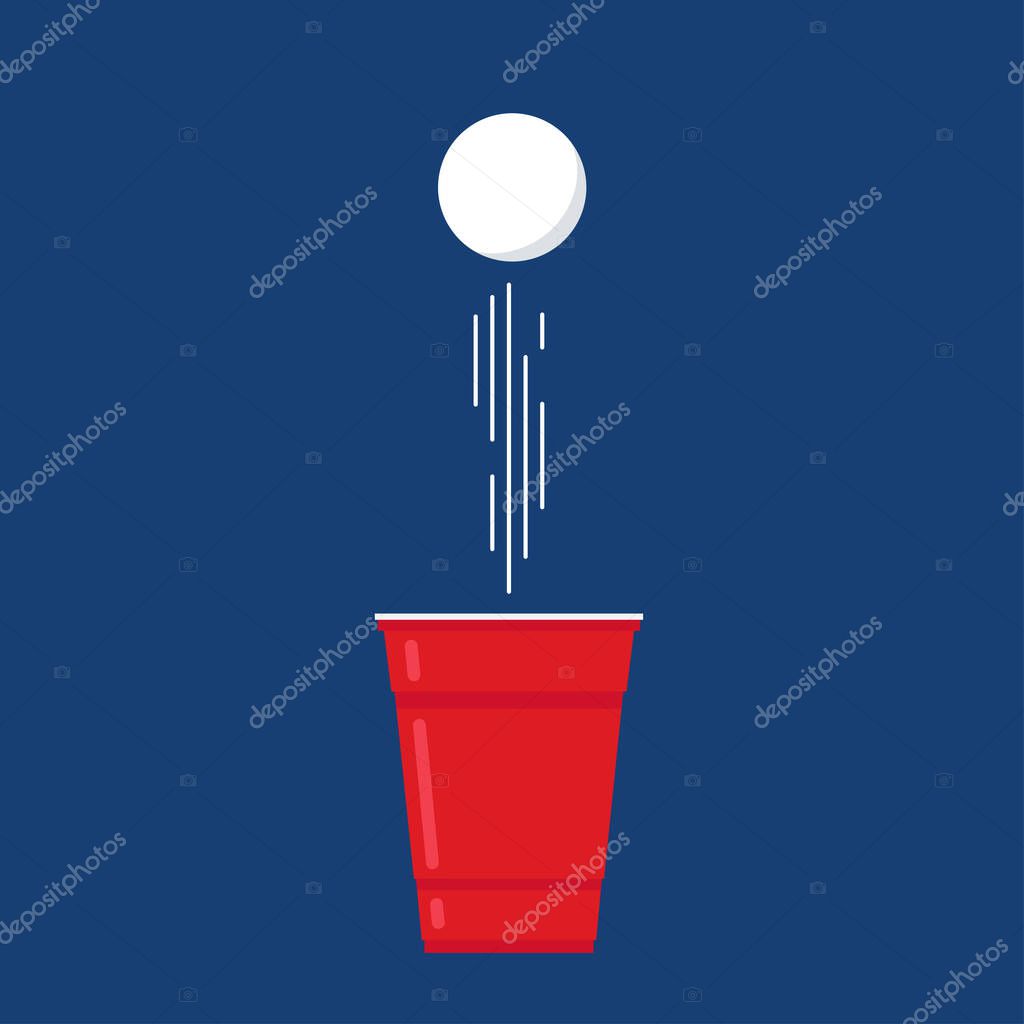 Red beer cup vector. Beer pong poster design. free space for text.