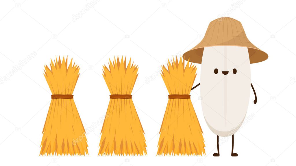 Rice character design. rice vector on white background. rice seed. Wheat straw.