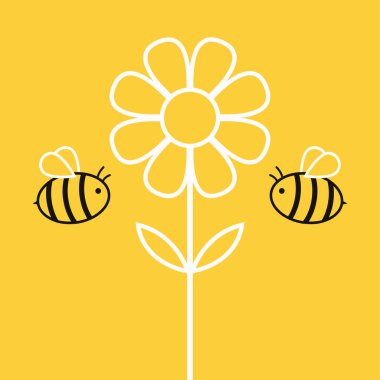 Arı ve çiçek taşıyıcısı. Arı çizgi filmi. karakter tasarımı. Metin için boş alan.