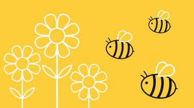 Arı ve çiçek taşıyıcısı. Arı çizgi filmi. karakter tasarımı. Metin için boş alan.