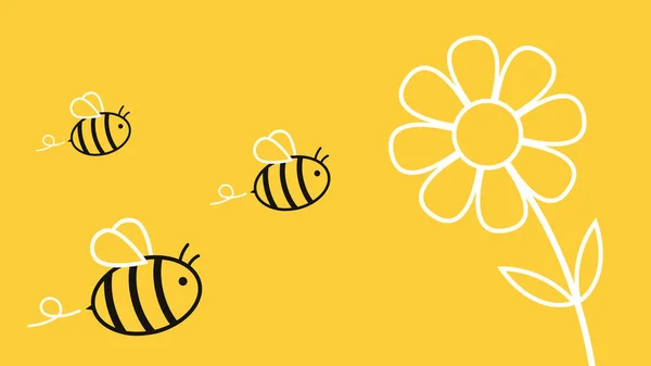 蜜蜂和花的载体 蜜蜂卡通片角色设计 文本的空白处 — 图库矢量图片