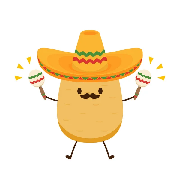 Potato Character Design Potato Vector Potato White Background Mexican Hat — Stock Vector