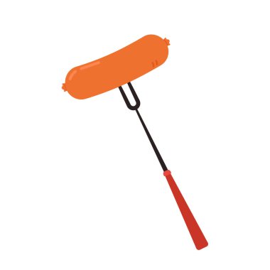 Beyaz arka planda izole edilmiş bir çatalda sosis. Izgara sosis..