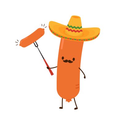 Sosis karakter tasarımı. Beyaz arkaplanda sosis.