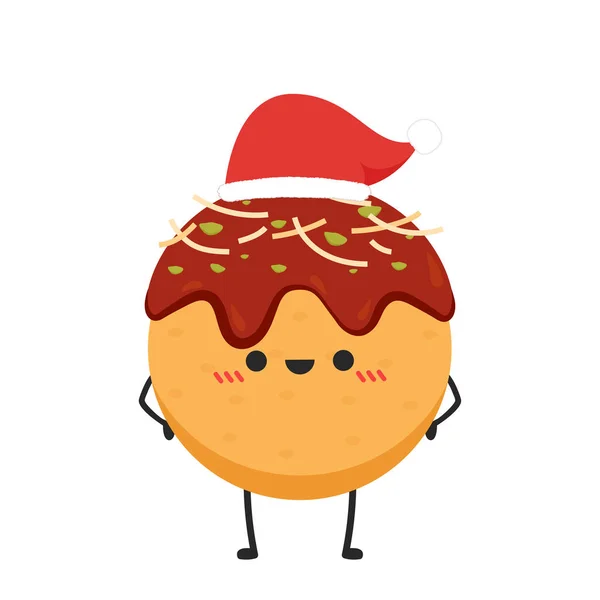 Vector Takoyaki Diseño Carácter Takoyaki Santa Sombrero Vector — Vector de stock