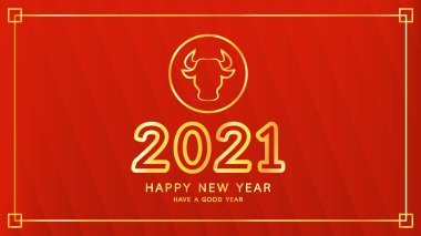 Çin mutlu yıllar 2021. Mutlu yıllar. Soyut altın çizgisi olan Öküz Yılı.