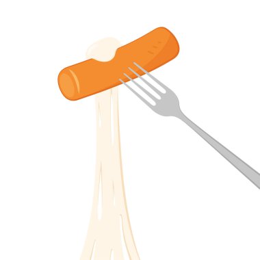 Tteokbokki Noodle vektörü. Kore yemeği. Mozzarellacheese. Peynir esnemesi Beyaz arkaplanda peynir.