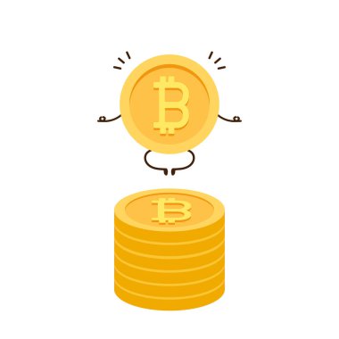 Bozuk para karakter tasarımı. Bitcoin vektörü.