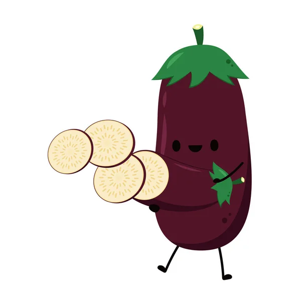 Eggplant Character Design Eggplant White Background Sliced Eggplant Eggplant Vector — ストックベクタ