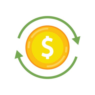 Bozuk para logosu tasarımı. Beyaz arkaplanda bozuk para çizgi film vektörü.